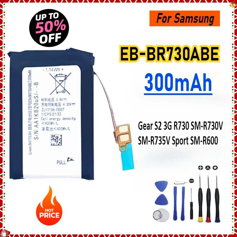 

300mAh EB-BR730ABE Battery for Samsung Gear S2 3G R730 SM-R730V SM-R735V Sport SM-R600 Smart Watch Repair Part Bateria