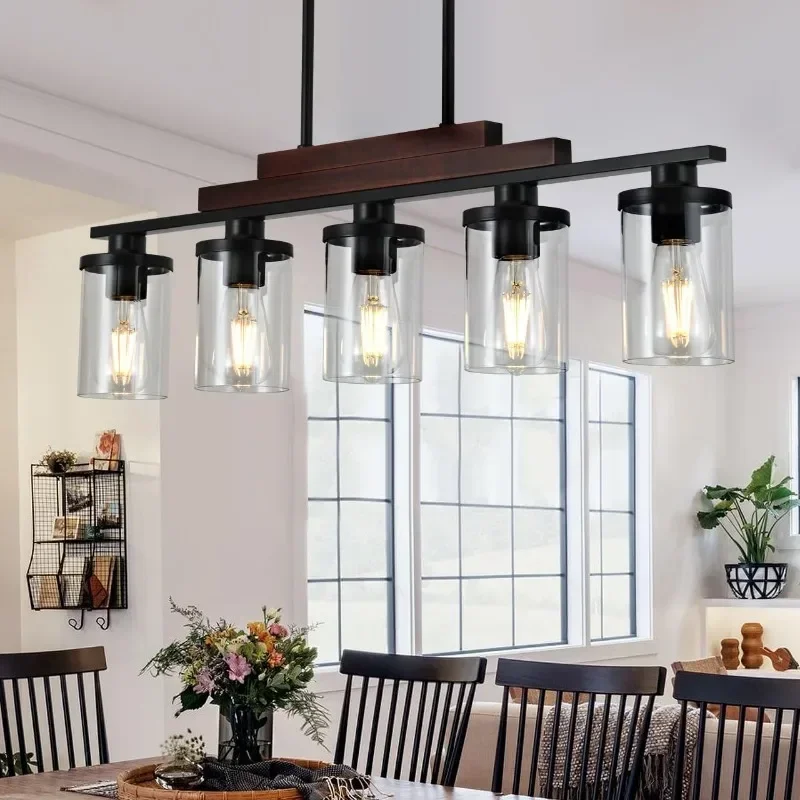 Dining Room Light Fixture/Chandelier Over Table,5-Light Kitchen Island Lighting Hanging for Farmhouse Linear Chandeliers Matte