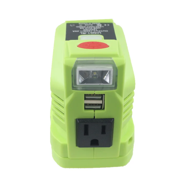 Uin01 Battery Power Supply with LED Dual USB Port AC Socket USB Output 5V/2.4A AC Output 100-110V/1.5A Watts 150W For Ryobi 18V