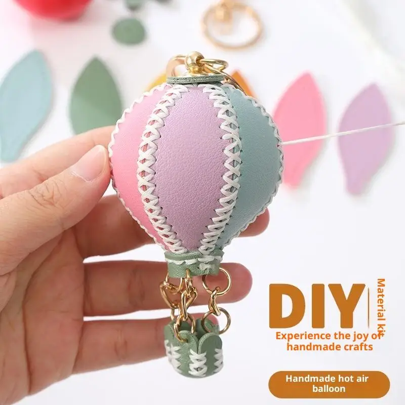 1pc Phone Straps Hot Air Balloon DIY Keychain Leather Versatile Car Key Ring Handmade Ins Keychain Lanyard Bag Charms