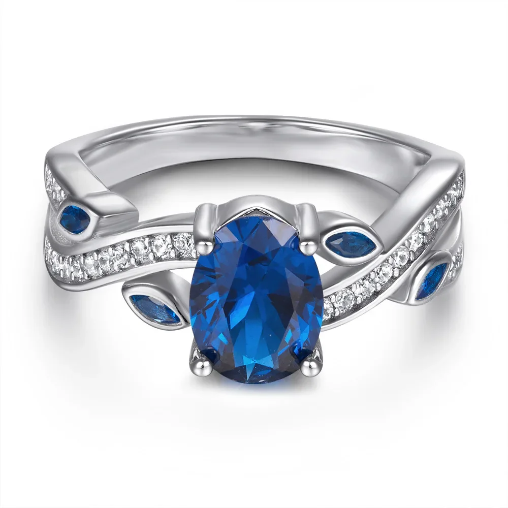 

925 Sterling Silver Hot Wedding Ring From Europe and America Fashion Colorful Sapphire Ring for Women