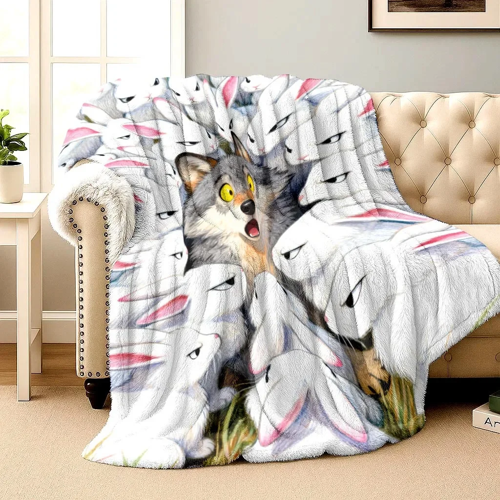 Kawaii Bunny Family Fleece Throw Blanket Plush Cozy Decor Living Room Sofa Bed 150x230cm Giant Cartoon Rabbits Quilt