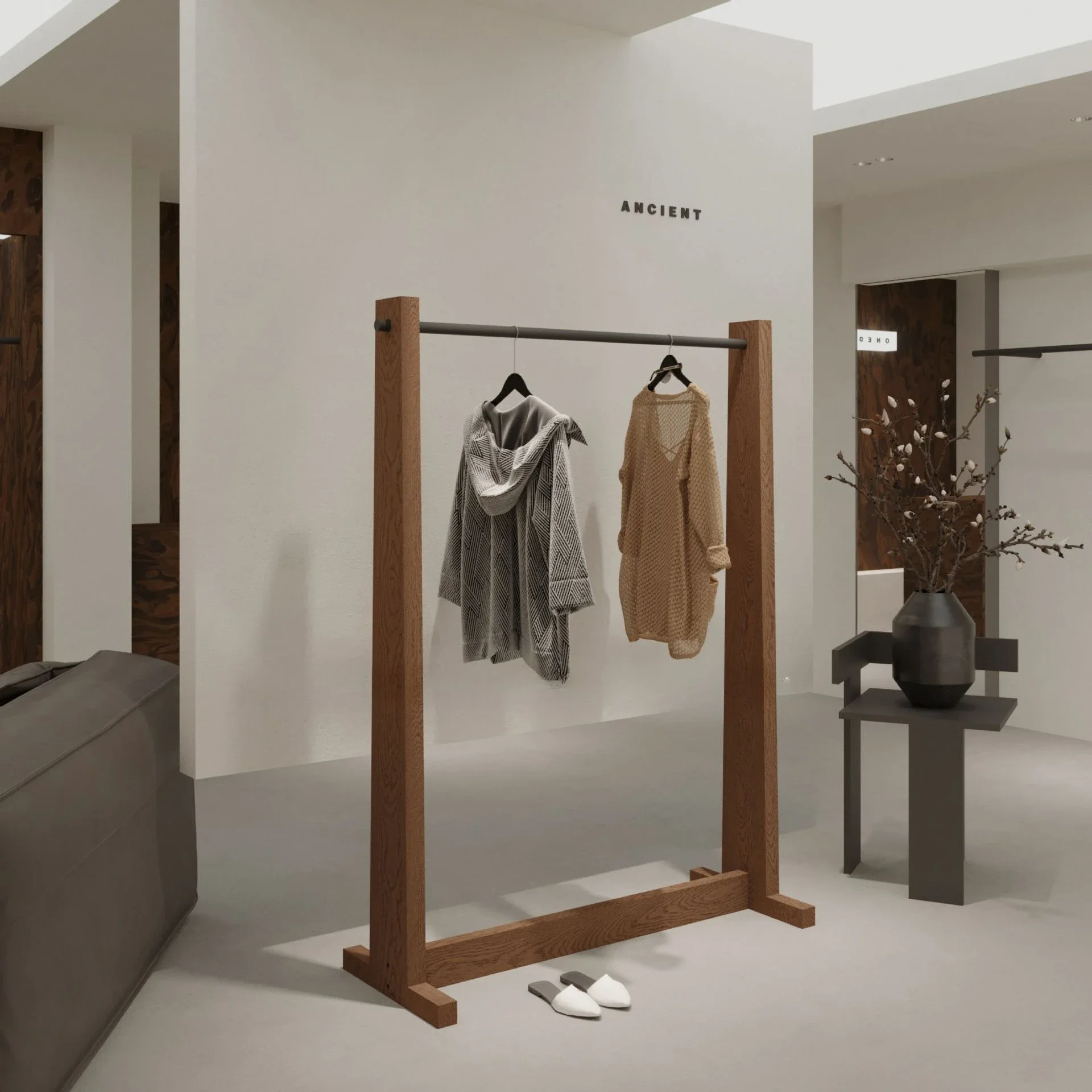 Étagère vintage, magasin de vêtements, présentoir, Nakajima, affichage