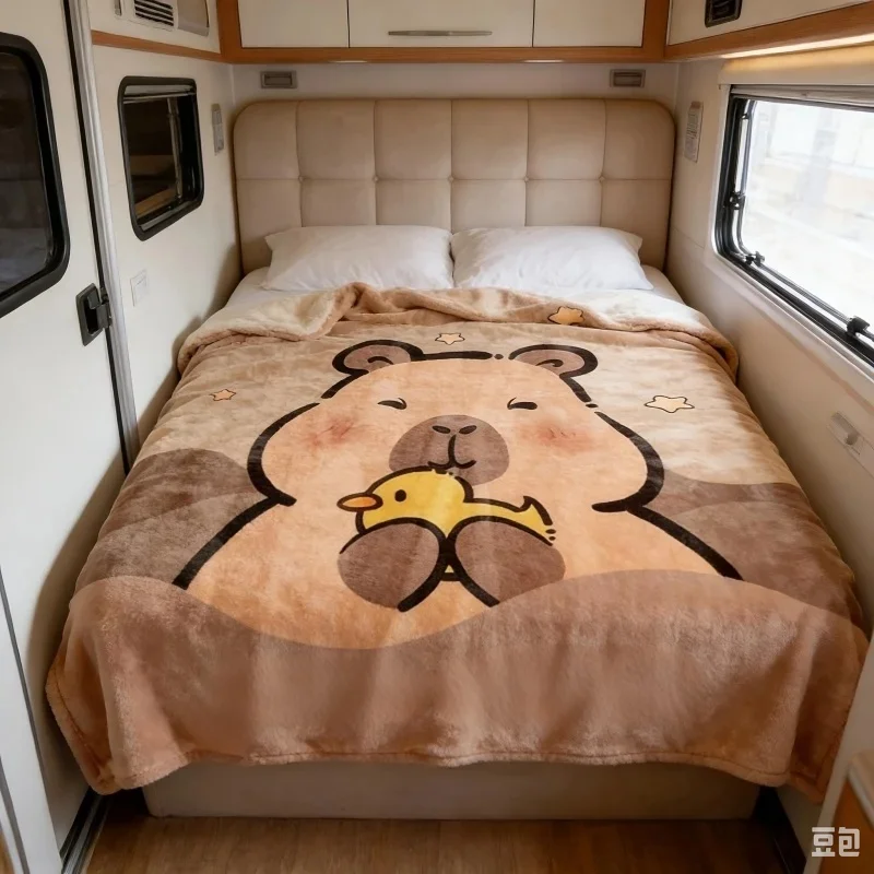 Cute Capybara Duck Printed Throw Blanket,Soft Cozy Flannel Warm Blanket,Cartoon Animal Pattern Blanket for Bedroom