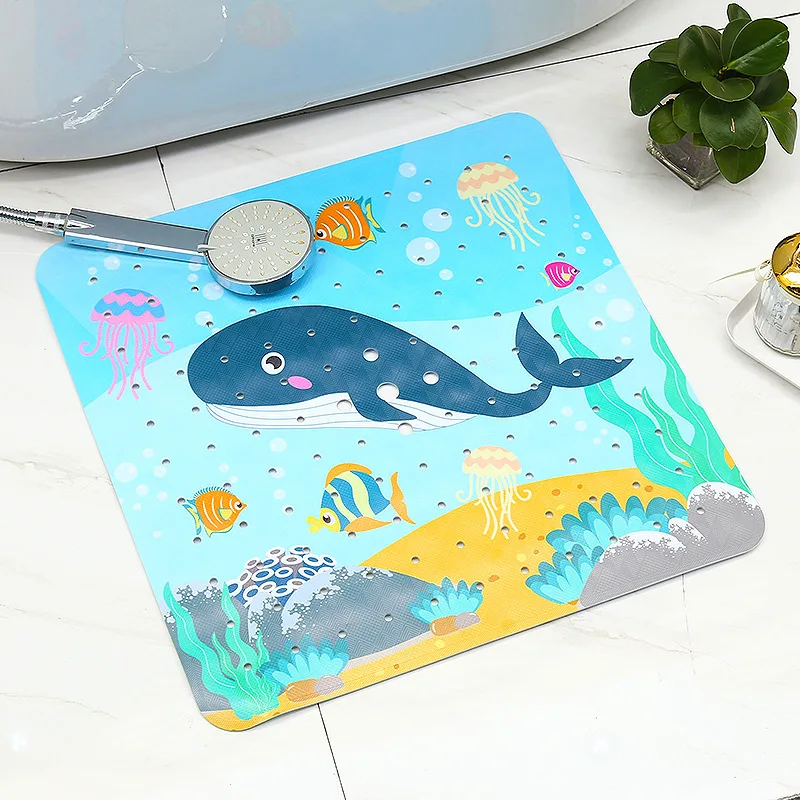 53x53cm Square Cute Cartoon PVC Bath Mat Anti-Slip Shower Bathtub Mats With Sucker Soft Bath Pad Kid\'s Elder Bathroom Carpet Rug