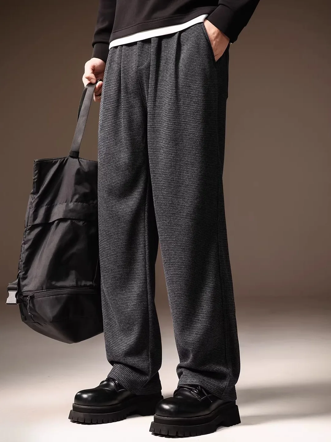 

Мужские повседневные брюки из смесовой шерсти с флисовой подкладкой, широкие прямые брюки, осенне-зимние брюки, простые спортивные брюки, удобный крой