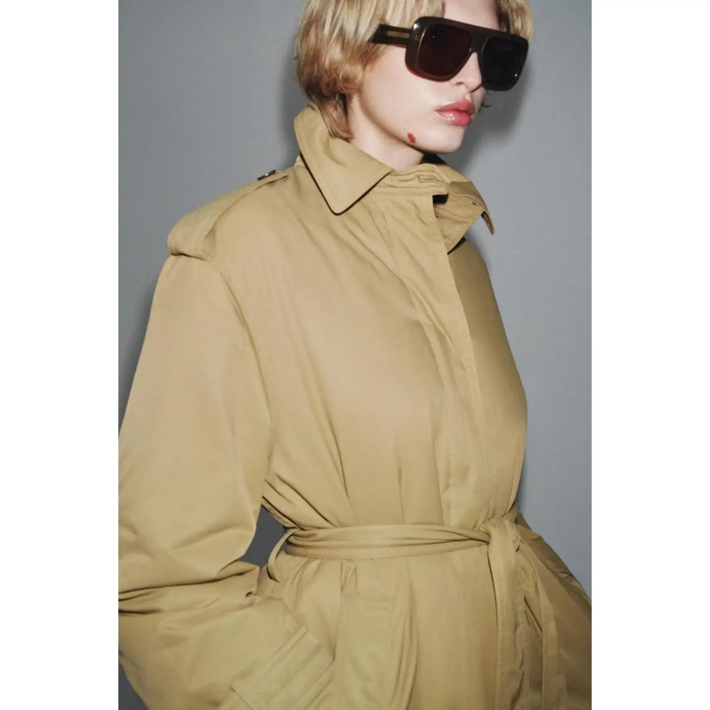 

Classic Patchwork Long Sve Windbreaker Waist Belt Turn-down Collar Slimming Vintage Sle Women's Casual Mid-Length Coat