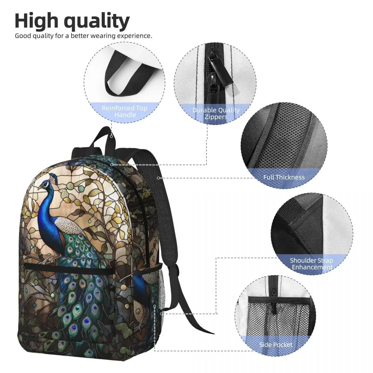 Stained Glass Peacock Backpack Boys Girls BookBag Children School Bag Laptop Shoulder Bags for Men Women
