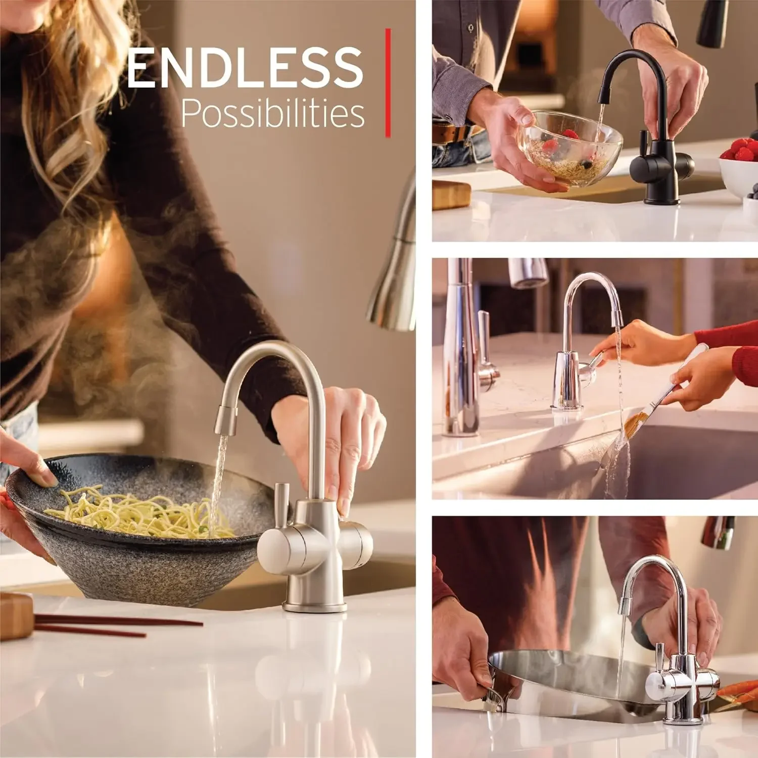 Sistema di erogazione dell'acqua calda e fredda, rubinetto per acqua potabile a 2 maniglie in nichel satinato