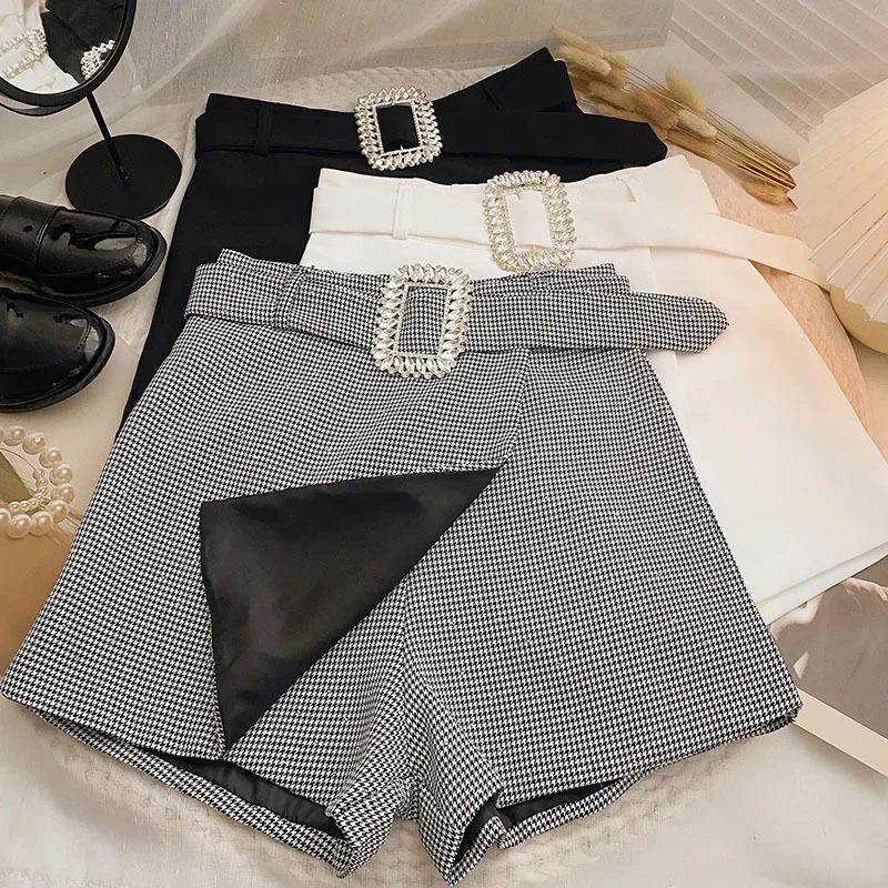 

Корейская широкая юбка с запахом, блестящая детская одежда с поясом и блестками, весна-лето от 4 до 16 лет, шорты в клетку для маленьких девочек