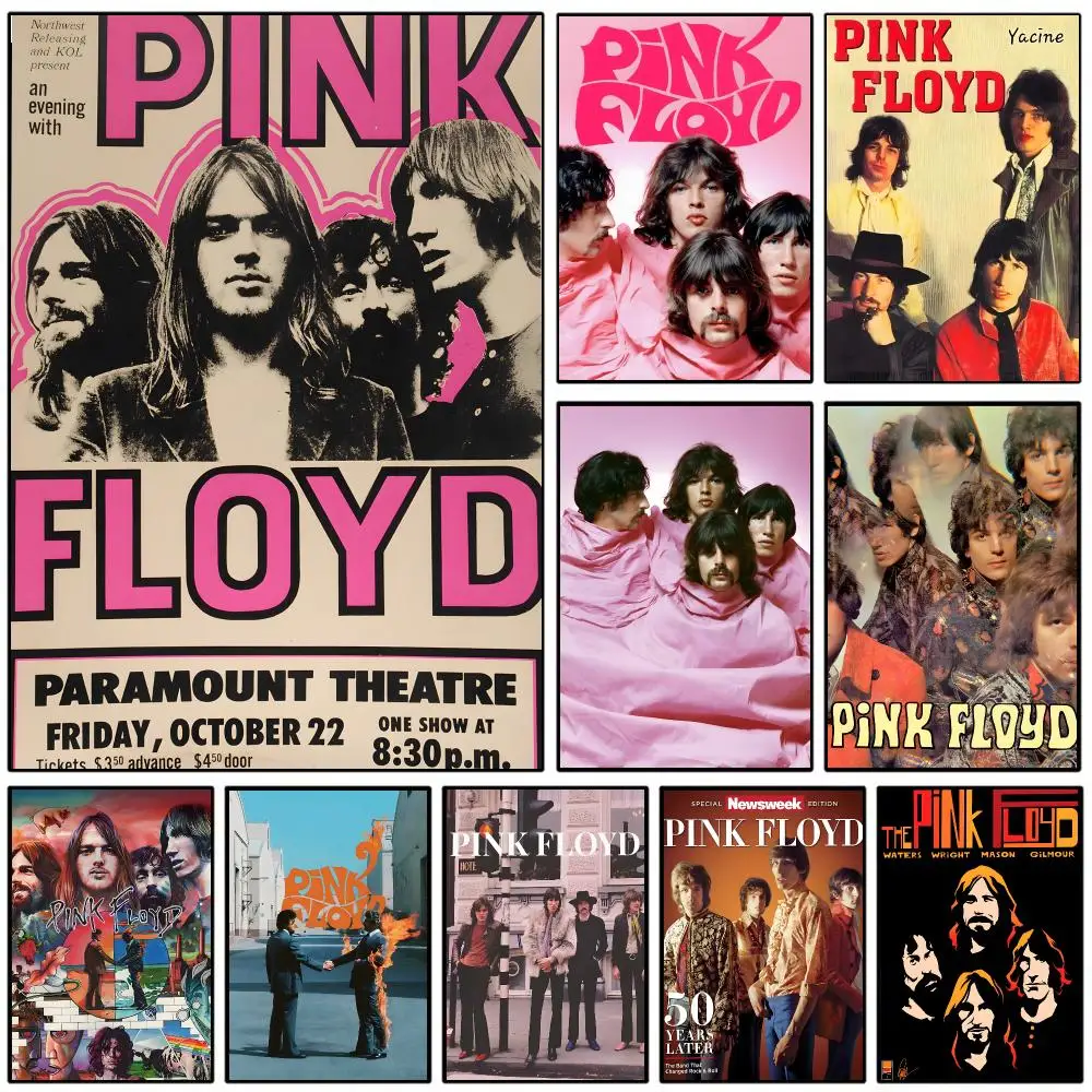 P-Pink F-Floyd-d Rock Band Poster Self-adhesive Art Waterproof Paper Sticker Coffee House Wall Decor
