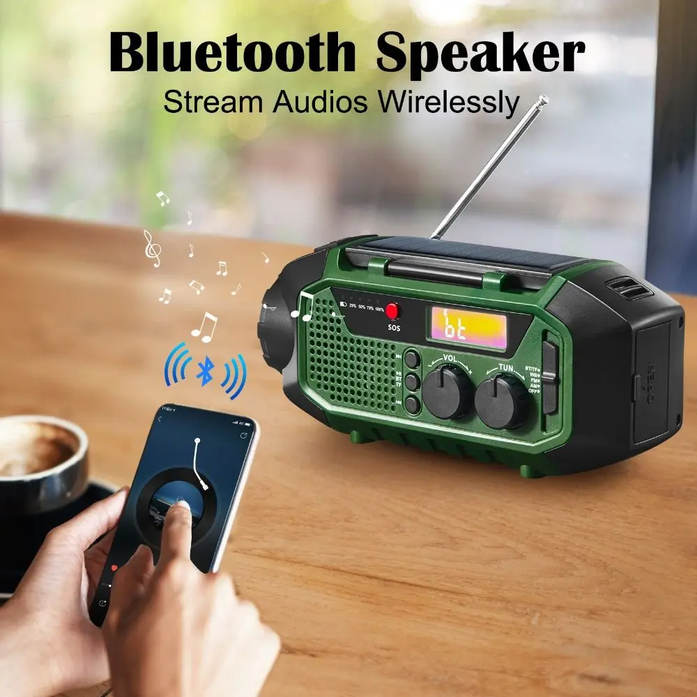 

USB Charger Solar Power Emergency Radio with Flashlight TF Card Hand Crank Radio SOS Alarm Multifunctional Bluetooth Speaker