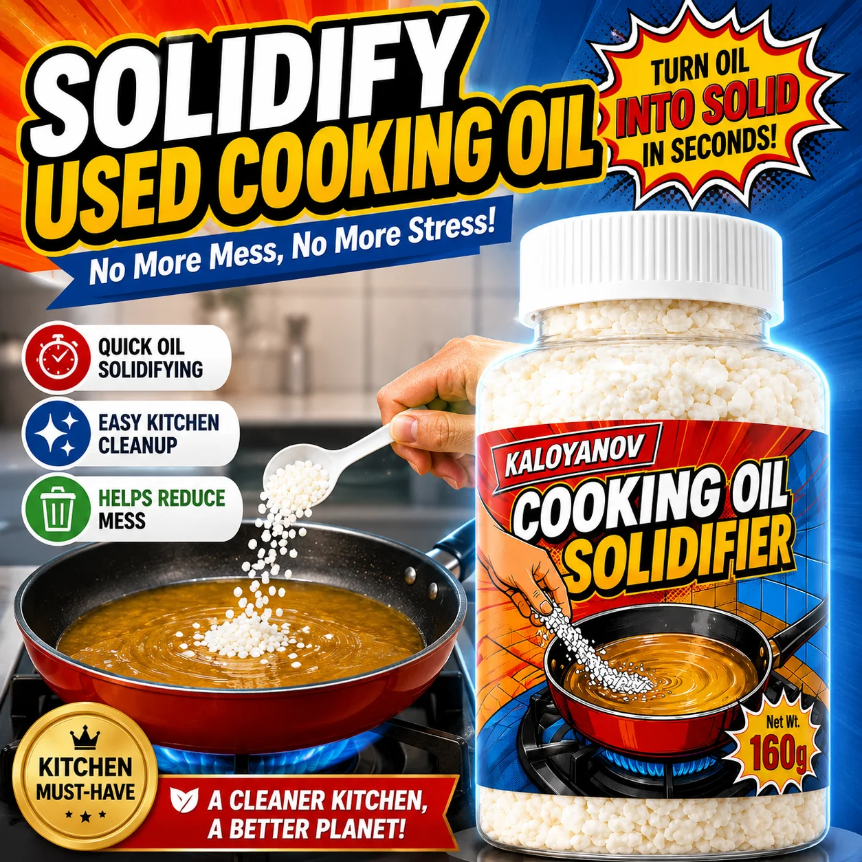 Cooking Oil Solidifier Fast Acting Waste Fat Hardener Powder for Easy Kitchen Cleanup Eco-Friendly Non-Toxic Oil Disposal Tool