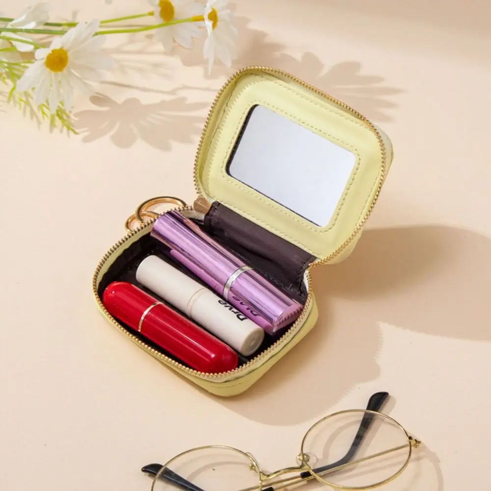 Lipstick Mini Makeup Bag With Mirror Stylish Carry On Convenient Key Bag Storage Large Capacity Small Bag