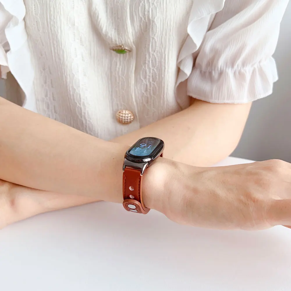 Dla Mi Band 8 skórzany pasek dla Xiaomi Mi Band8 bransoletka opaska na nadgarstek dla Xiaomi Mi Band 8 inteligentne akcesoria bransoletka pasek