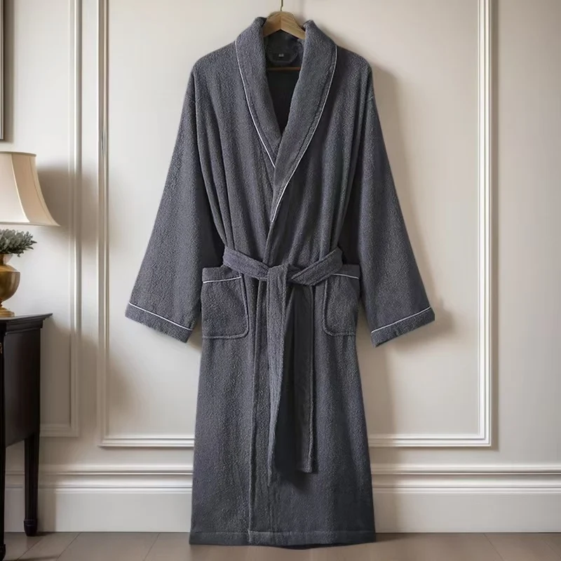 Winter Thick Warm Bathrobe Men Towel Fleece Robe Long Shower Gown Nightgown Bath Gown Sleepwear Loose Soft Long Nightwear Hooded