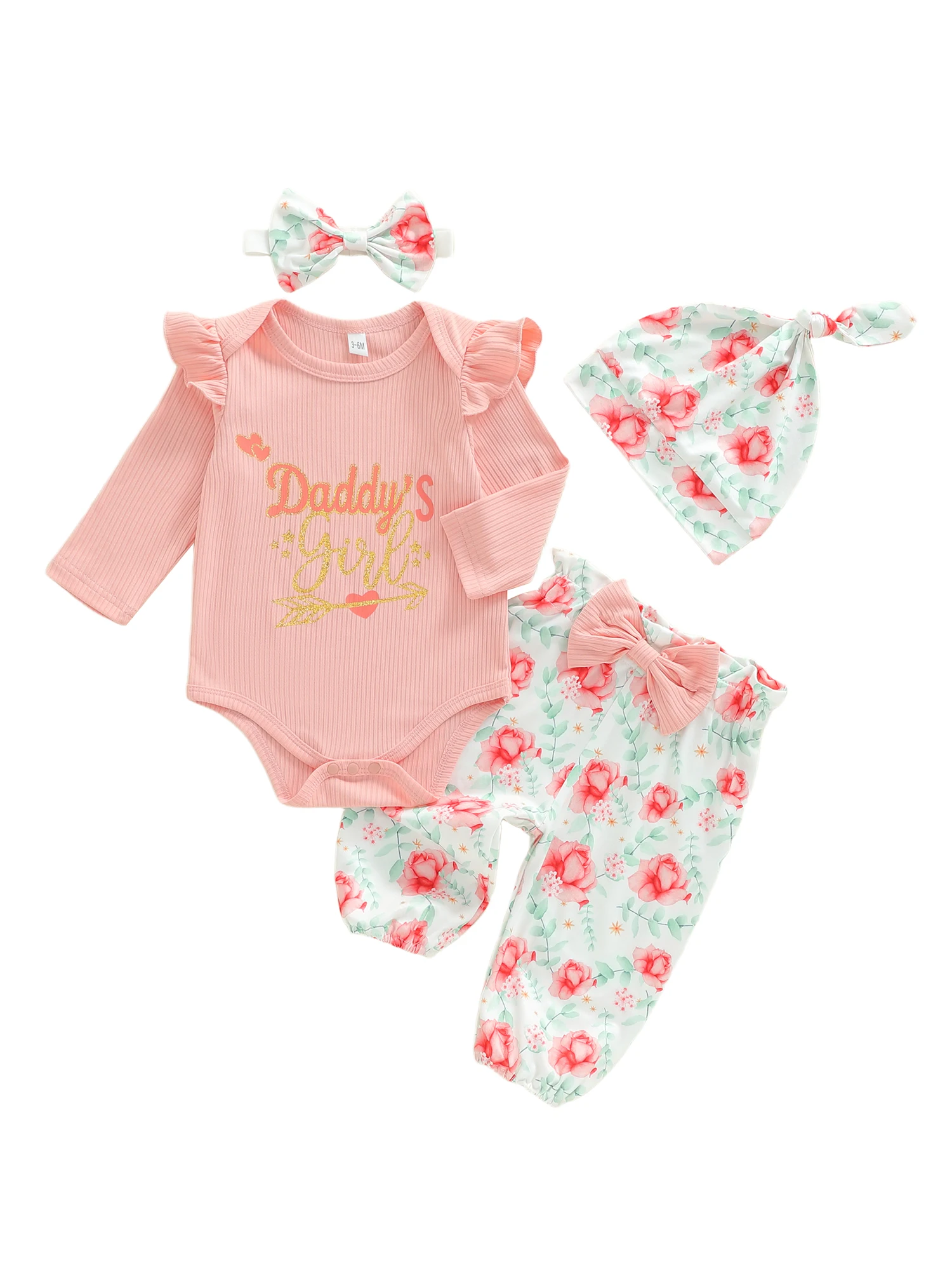 طقم ملابس رائع للفتيات الصغيرات مكون من 3 قطع مع بنطال مزين بالزهور وعصابة رأس متطابقة - أساسيات أزياء الخريف #3