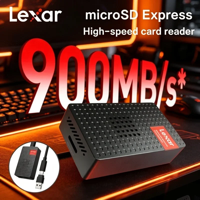 Lexar microSD Express Memory Card Reader 900MB/s Max Speed USB3.2 Gen2 Cooling Fan Design For Camera Video Data Processing