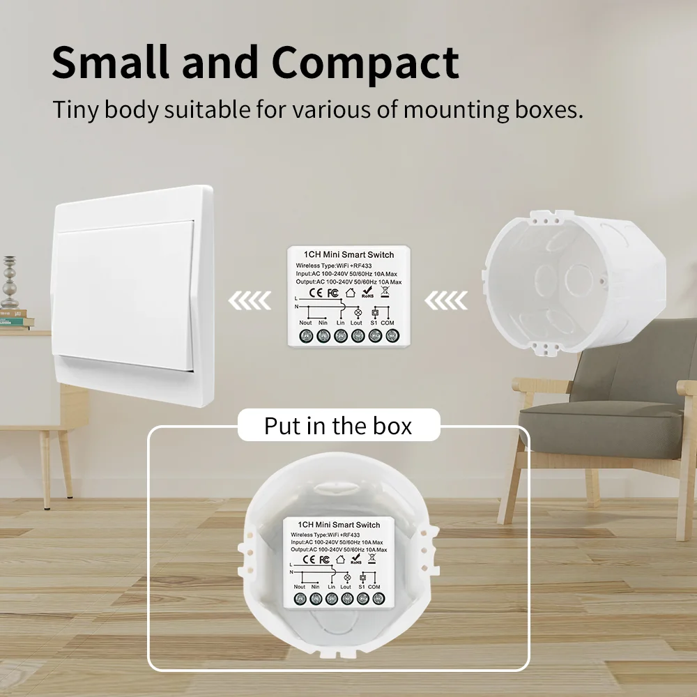 10A Mini WIFI Smart Switch RF433Mhz Wireless Remote Control Light Relay Breaker Voice Control Home Automation Work Tuya Alexa