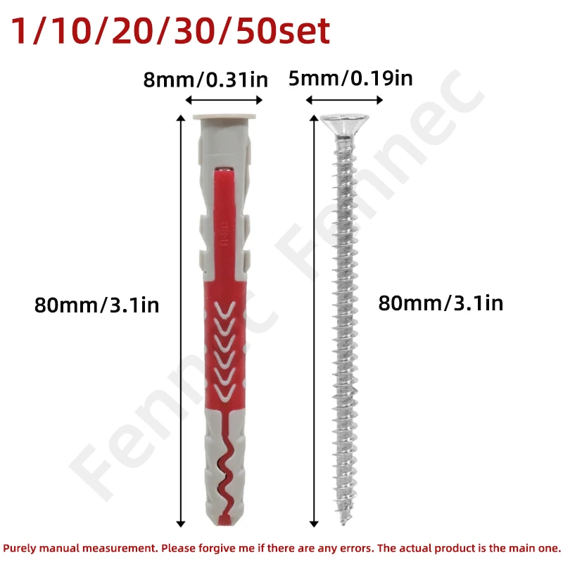 1/10/20/30/50sets Self Tapping Metal Serrated Expansion Tube Screws Pipe Drywall Drilling Plug Metal Wall Anchor Bolt Kits 8x80