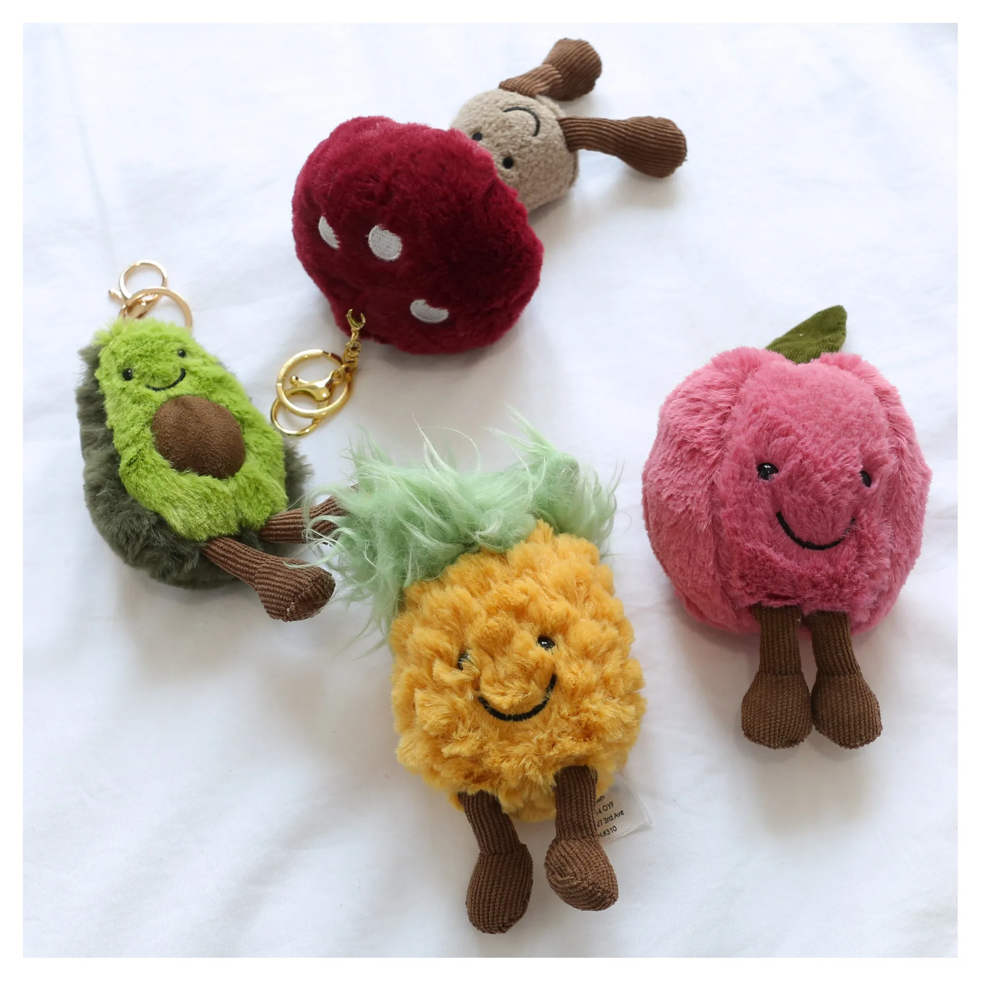 15CM Cute Fruit Plush Stuffed Toy Keychain Cartoon Avocado Pineapple Apple Watermelon Mushroom Doll Pendant Bag Car Ornament