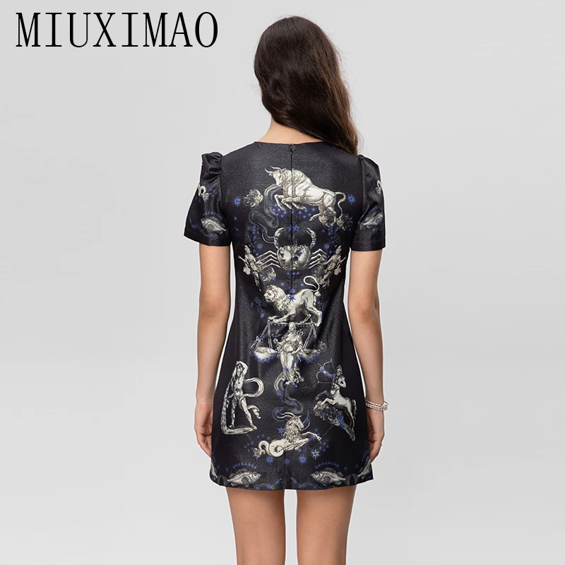 MIUXIMAO 2023 High Quality Spring&Summer Elegant Dress Short Sleeve O-Neck Animal Print Fashion Mini Dress Women Vestides