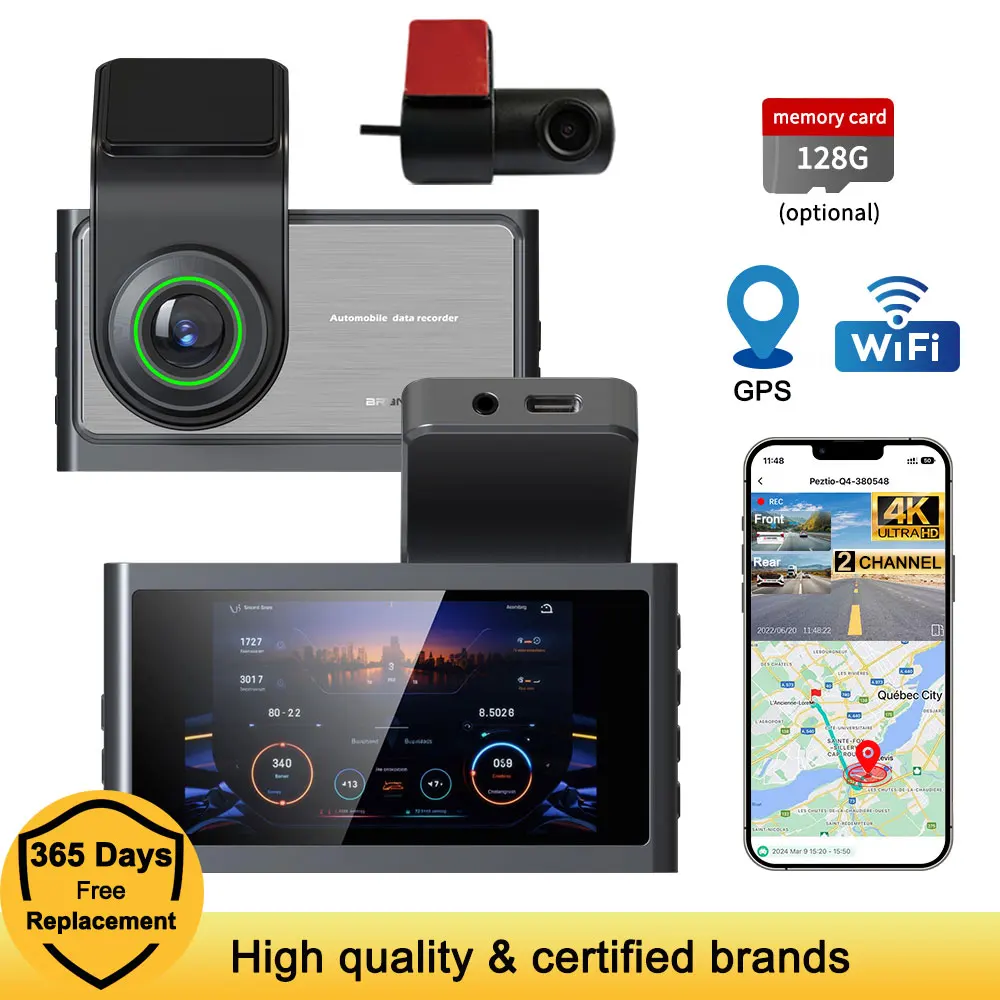 

Dash cam 4K For Sony lens large 1.5F aperture Car Camera Night Vision 5GHz Wi-Fi GPS ADAS 24H Parking Monitor Support Front and