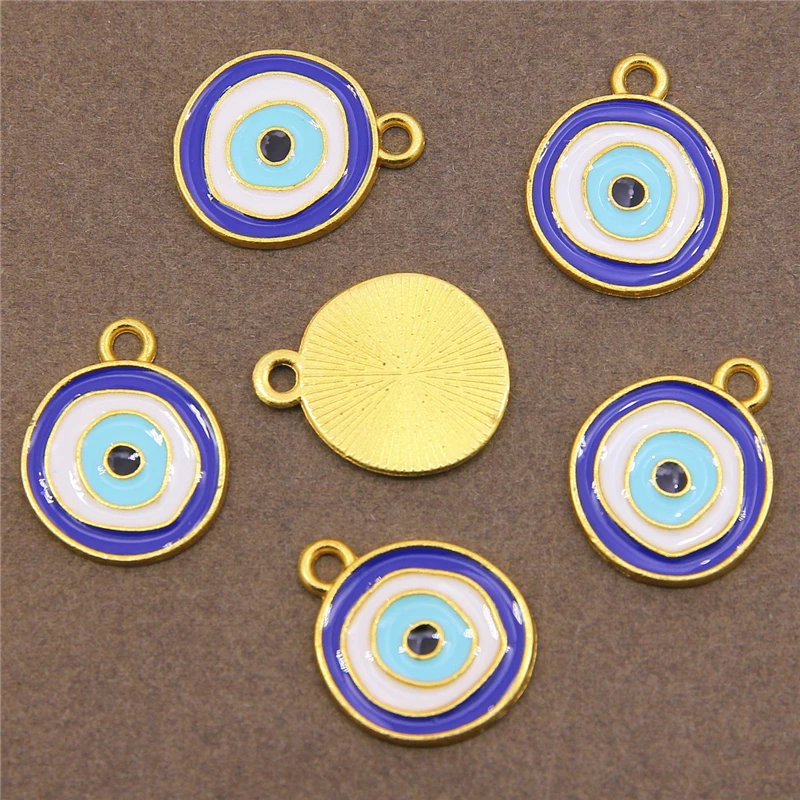 6pcs/lot Fashion Evil Eye Charms Connectors Gold Color Coins Fit Diy Evil Eye Coins Necklaces Pendants Jewelry Finding