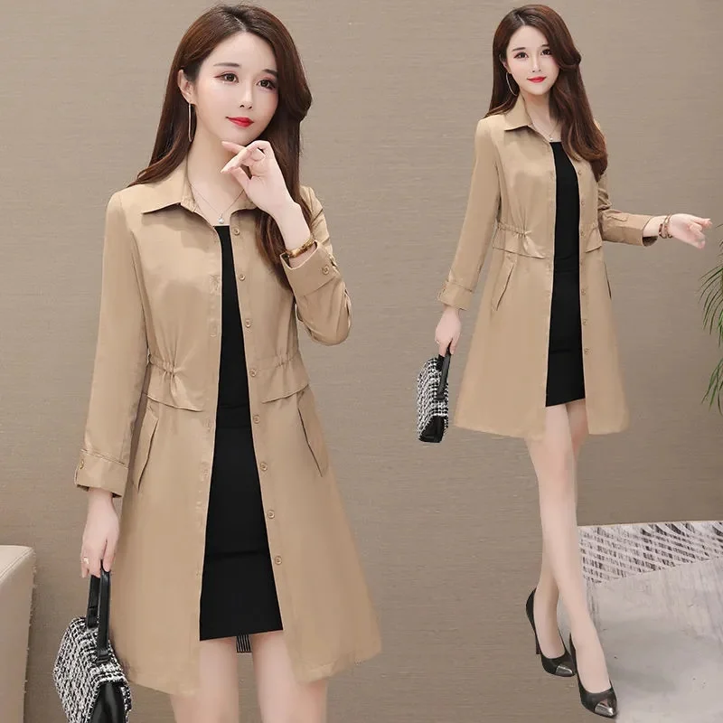 

Classic Office Lady Thin Trench Coats Formal Women Windbreake Jackets Spring Fall Outwear Long Sleeve Ol Chaquetas New 2024