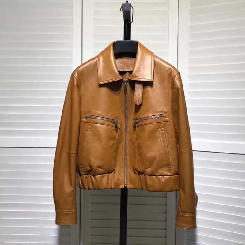 high quality coat spring autumn natural real sheepskin 2025 new fashion women clothes turn-down collar female short length