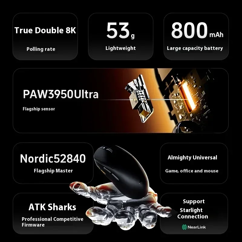 Nuevo ATK A9, ratón inalámbrico ligero de tres modos para deportes electrónicos, Flash de estrellas, ratones para juegos de larga resistencia, personalización, accesorios para PC, regalos