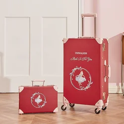 Retro Travel Suitcase Set Universal Wheel red Carry on Trolley Luggage Set password rolling luggage case large size luggage