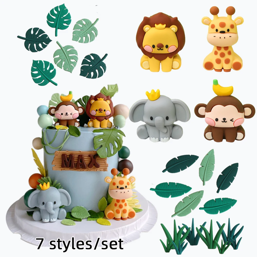 Jungle Wild Animal Birthday Cake Topper Baby Shower Gender Reveal Forest Animals Lion Giraffe Kids 1st Birthday Party Cake Decor