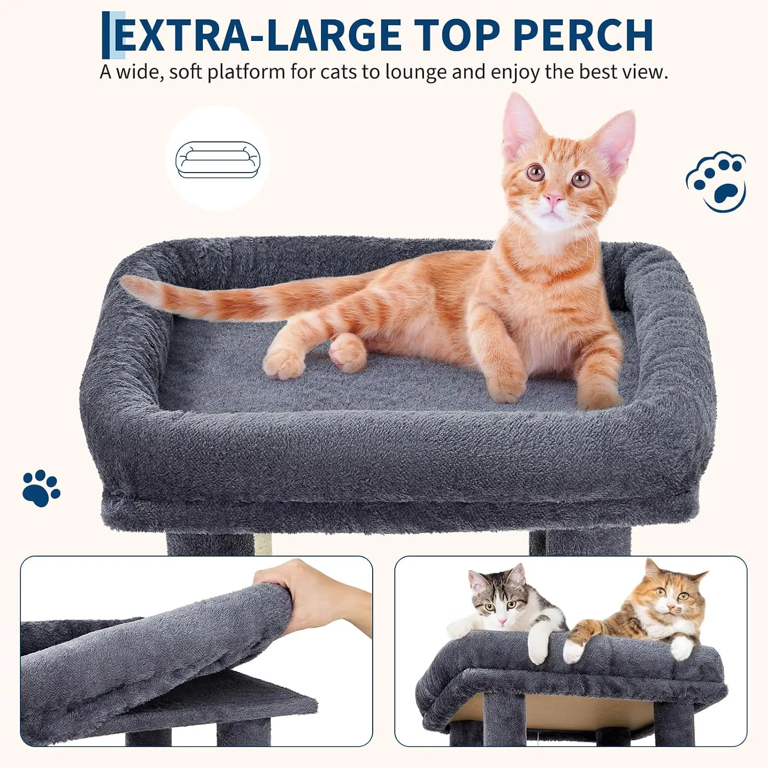 Tacleekii 61" Cat Tree with Extra Large Perch 2 Spacious Condos Multi-Level Cat Tower Natural Sisal Scratching Posts, Interactive Toys for Medium Large Indoor Cats gallery 3