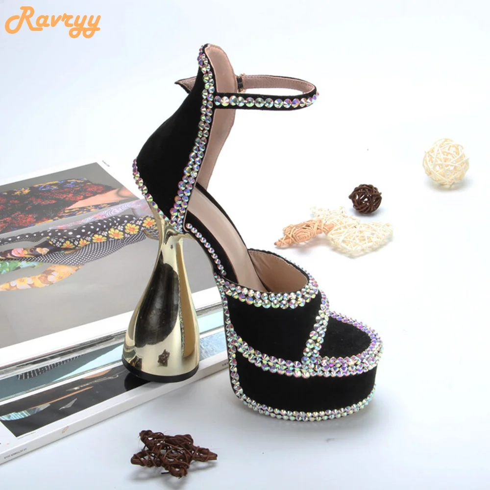 

Rhinestone Platform Sandals Strange Style High Heels Shallow Diamond Ankle Strap Sandals Women Fashion Catwalk Stage Sandals