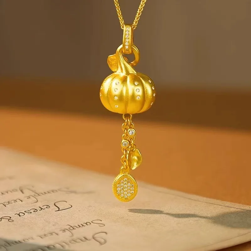 

Jewelry Inspired Sand Gold Zircon Inlaid Pumpkin Tassel Necklace Lucky Harvest Rich Symbol Light Luxury Clavicle Chain For Women