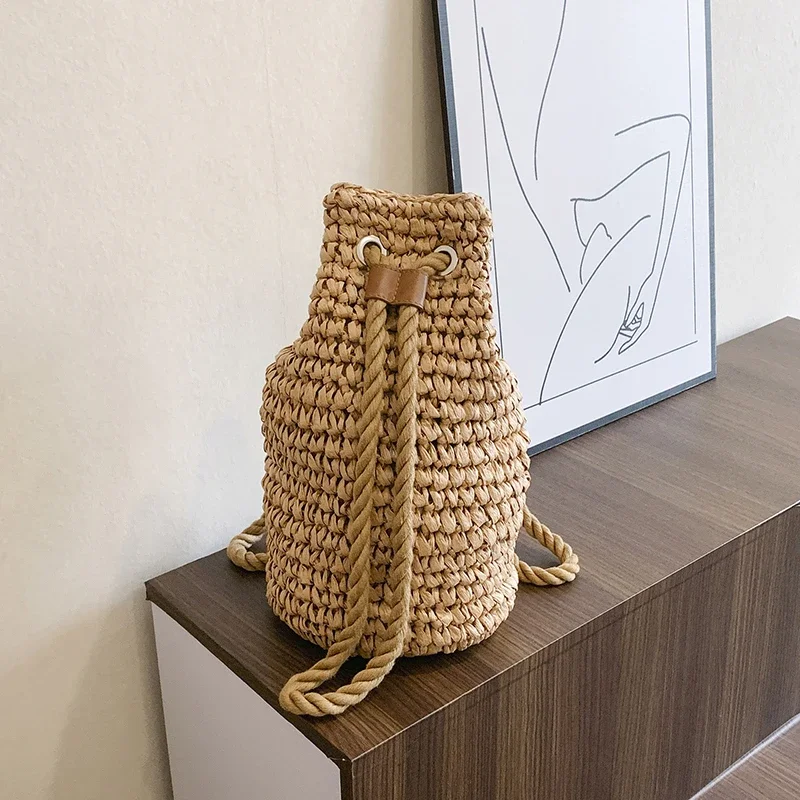 Fashion Straw Solid Backpack Large Capacity High Quality Simple Versatile Bags for Women 2024 Designer New Style in Summer