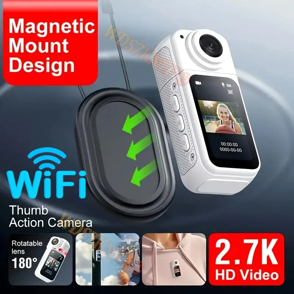 

2.7K/1080P MINI Action Camera,Lightweight 1.26oz POV Camera with Magnetic Hook,180 ° Portable Body Camera Vlog Travel Sports