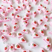 10PCS Colorful  triangle strawberry cream cake pendant, milk filled strawberry cake resin pendant, DIY jewelry accessories
