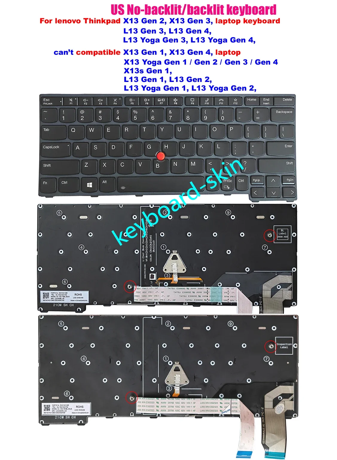 

Клавиатура с подсветкой US/без подсветки для IBM Lenovo Thinkpad X13 gen 2,X13 gen3,L13 gen 3,L13 gen4 ,L13 Yoga gen3,L13 Yoga gen 4