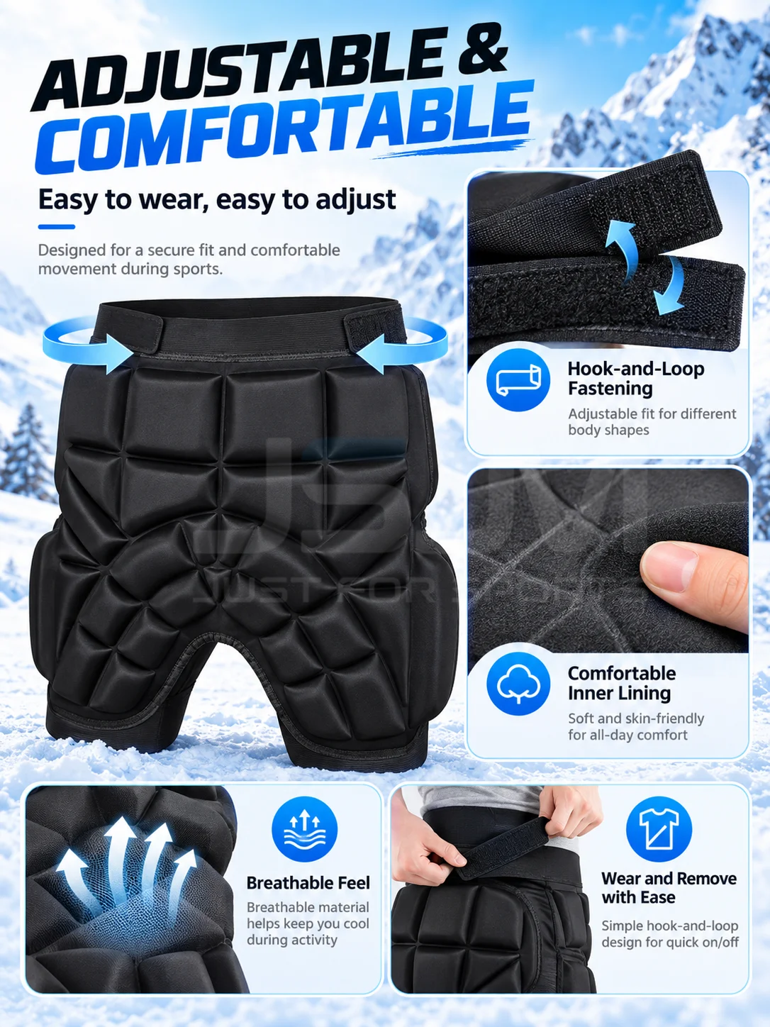 EVA Padded Protective Shorts Hip Tailbone Protector for Kids Adults Skiing Snowboarding Skating Skateboarding Impact Protection