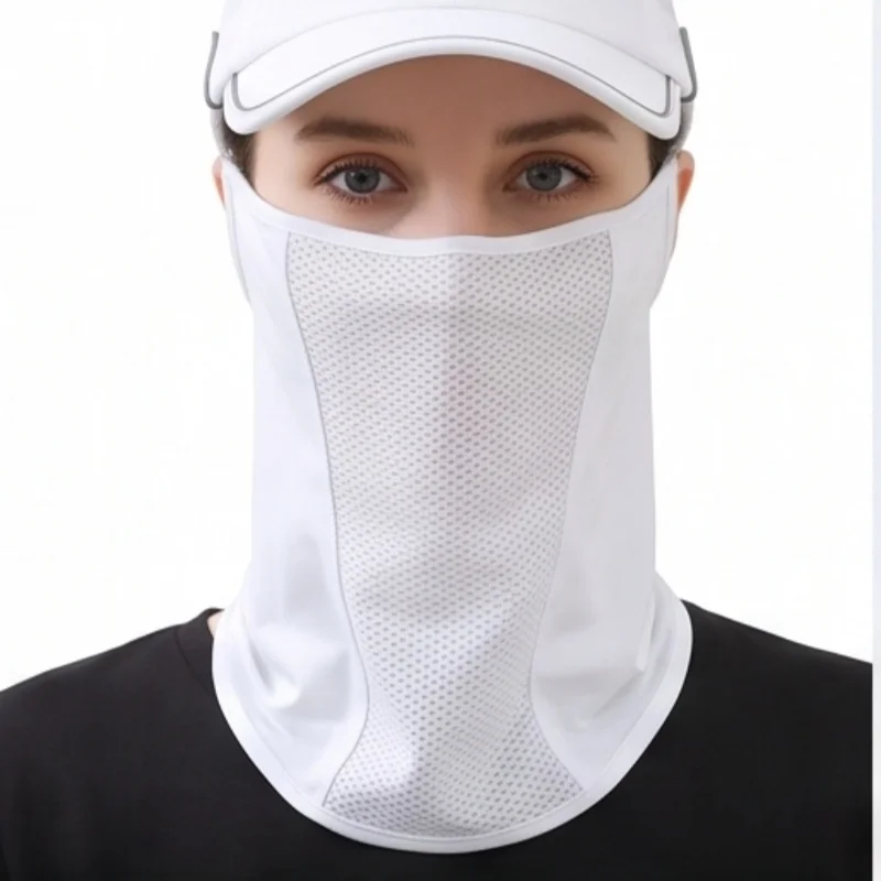 Summer UV Protection Ice Silk Mask Sun Proof Bib Solid Color Sunscreen Face Scarf Mesh Breathable Face Scarves Neck Wrap Cover