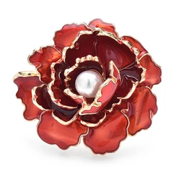 Wuli&baby Pretty Peony Flower Brooches For Women Unisex 2-color Enamel Pearl Plants Party Office Brooches Pins Gifts