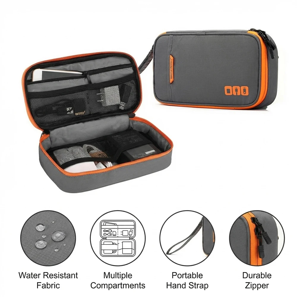 Portable Electronic Organizer Bag - Cable Storage Case with Multiple Compartments for Travel, Gadgets, Charger, USB, Power Bank
