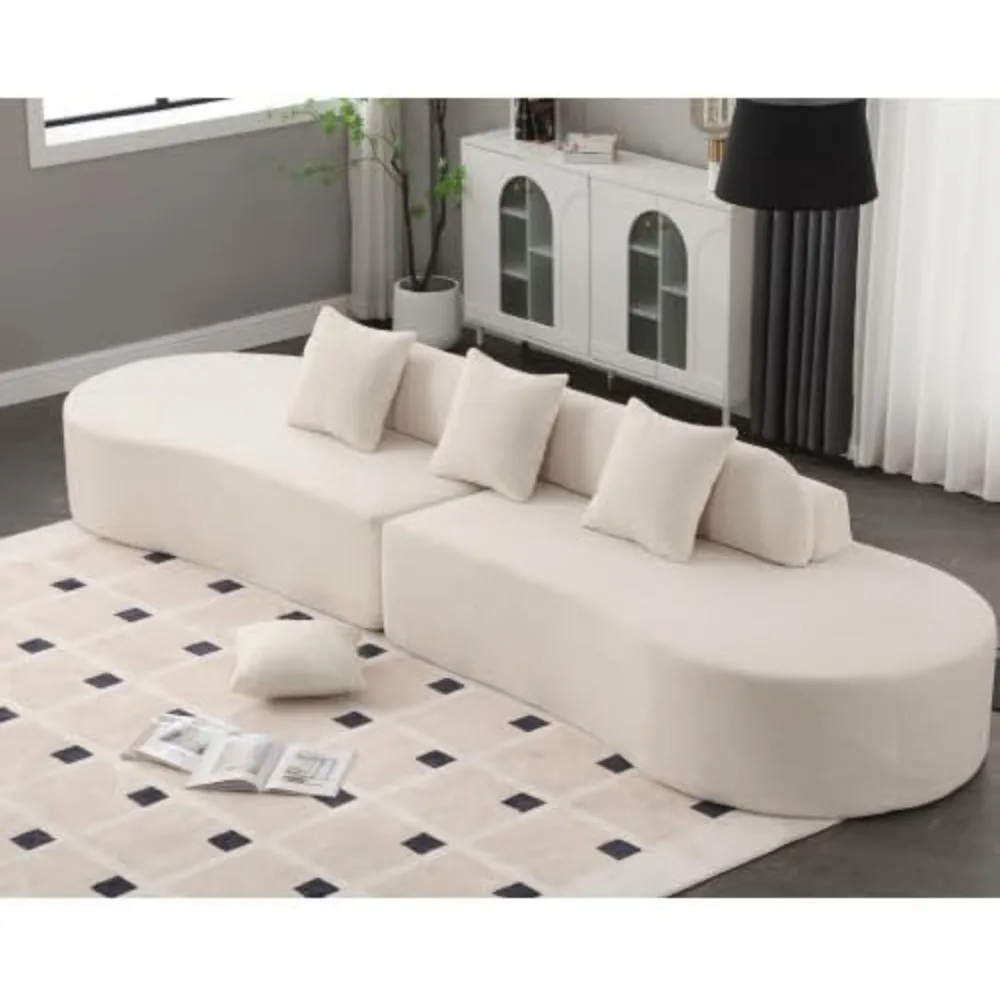 

130" Living Room Sofa, Modular Sofa with 3 Pillows, Terrycloth Fabric Couch Sets,Hotel No Assembly Required