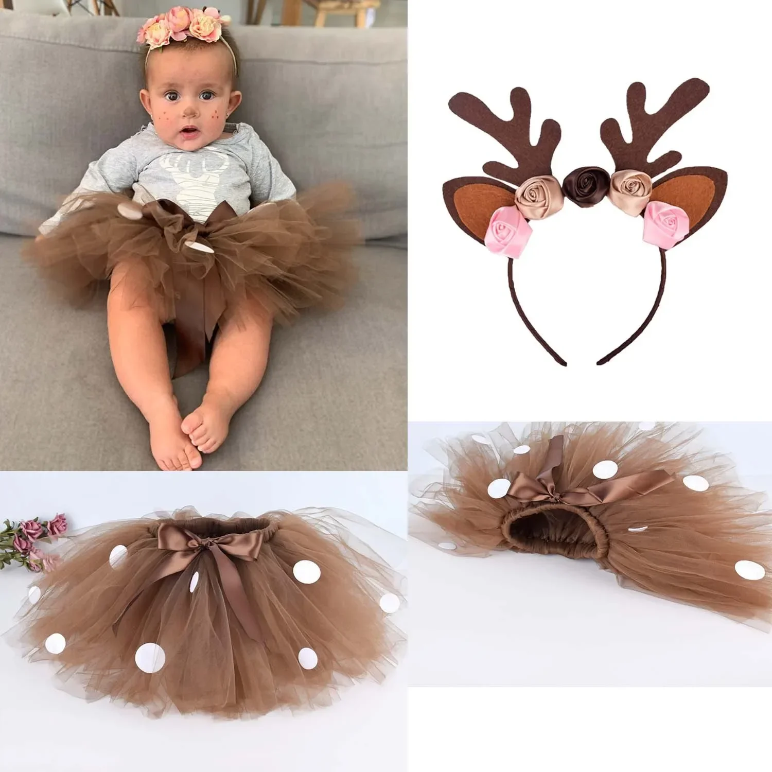 Meisjes Cartoon Bambi Fotografie Tutu Rok Kerstkostuum Kids Rendier Tule Rok Voor Halloween Carnaval Cosplay Outfits