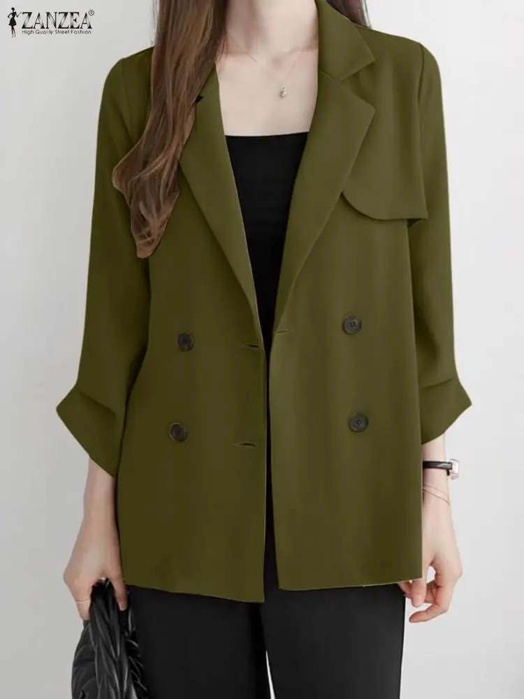سترة ZANZEA أنيقة OL للسيدات للخريف مزدوجة الصدر 3/4 كم معاطف فضفاضة متينة موضة 2025 معطف خارجي للسيدات للمكتب #2