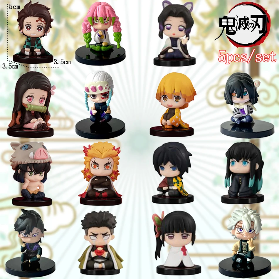 

5-15 шт. Q версия Demon Slayer сидящая кукла-призрак Tanjiro Nidouzi Inosuke Zenizu игрушка фигурка ПВХ модель подарок