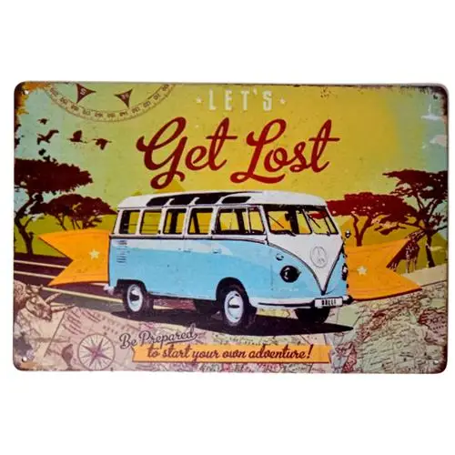 Reimpresión de cartel metálico vintage de Microbus, decoración de pared con la frase “Let's Get Lost”