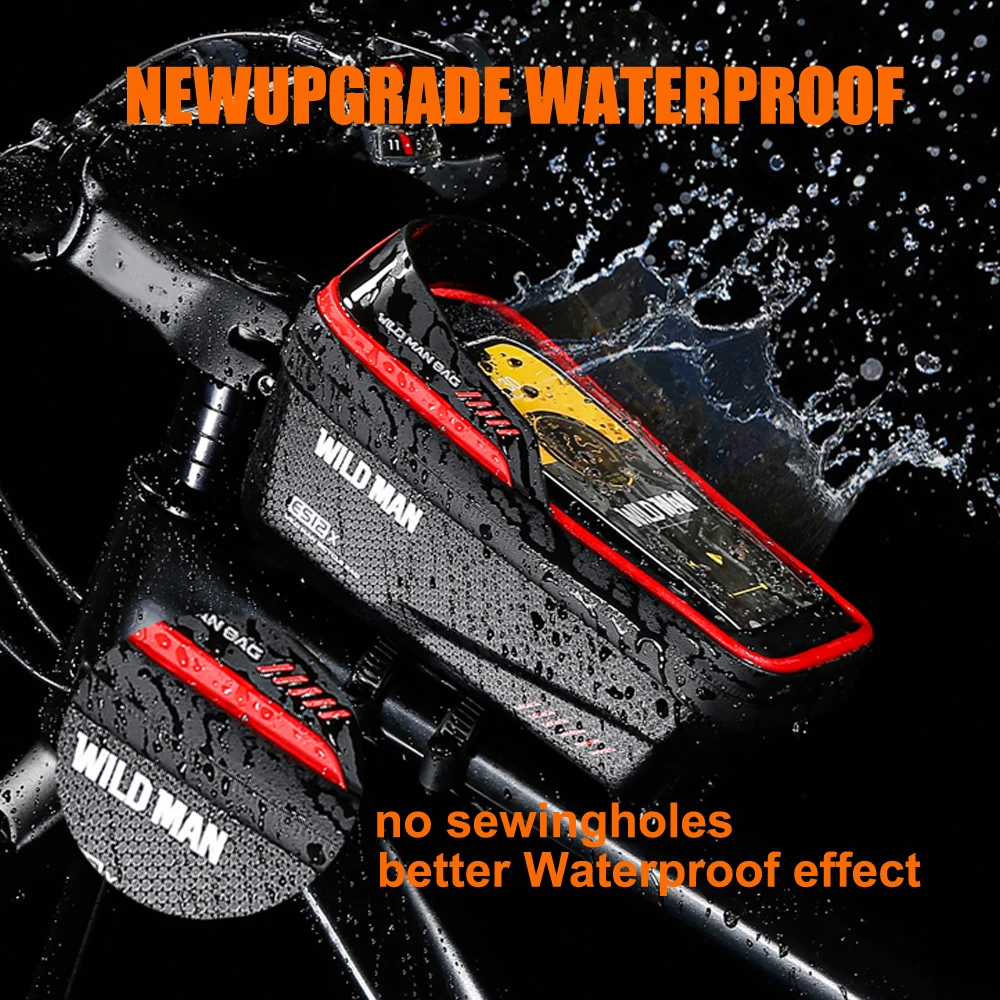 WILD MAN New Bicycle Bag Bicycle Waterproof Phone Case Holder Front Tube Touch Screen Bag Mountain Bike Bicycle Accessories